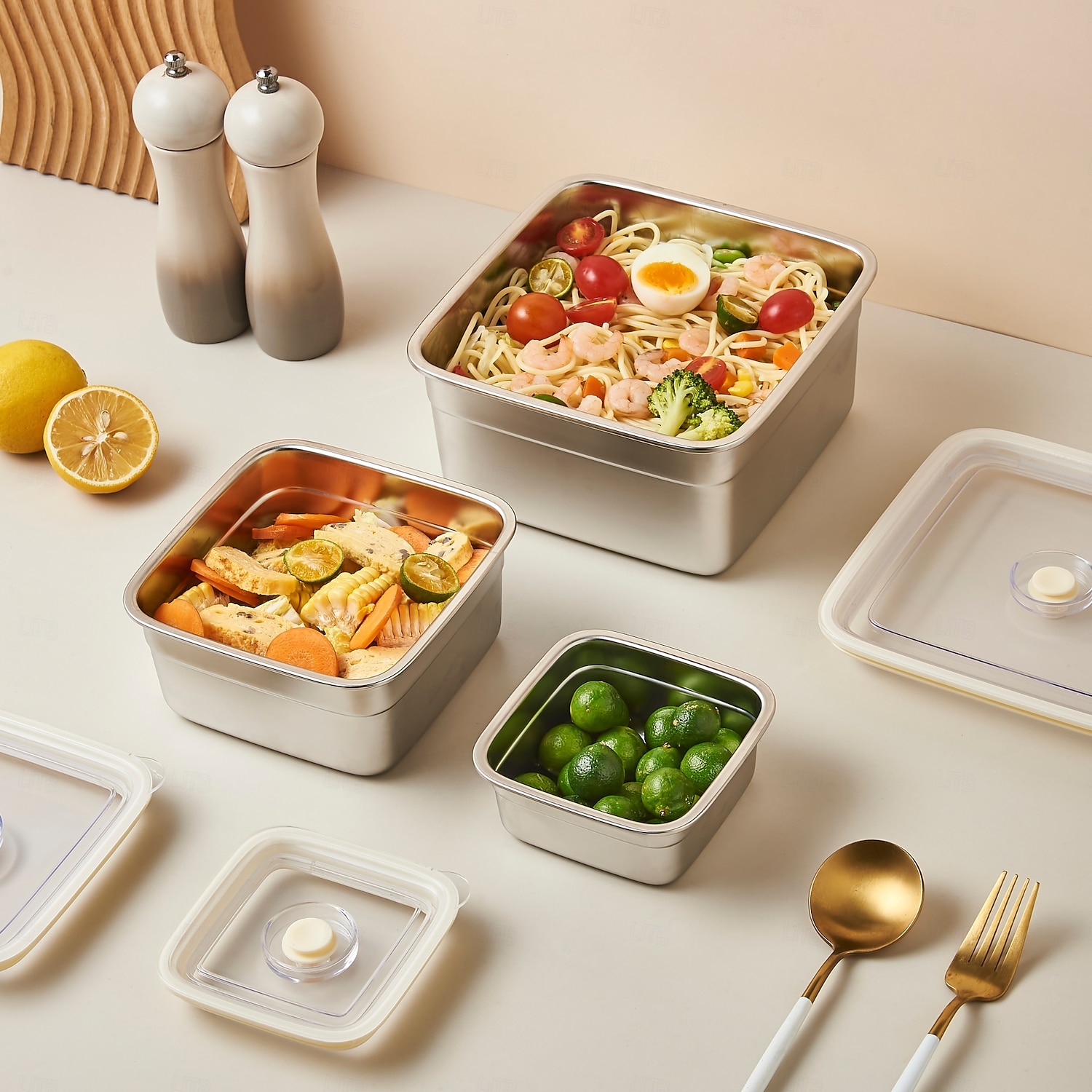 vakuummatbeholder matvaregodkjent sus304 forseglet matoppbevaringsboks bento lunsjboks for frukt, kjøleskapsikker, lufttett måltidsbeholder (firkantet) 2026 - $20.99 –P7