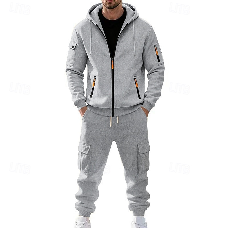 Men's Hoodie Tracksuit Hoodie & Pants Set Hoodie Daily Outdoor Vacation Daily Wear Drawstring Zip Up Plain Black Navy Blue Khaki Activewear Sports Fashion Fall 2026 - $54.99 –P16