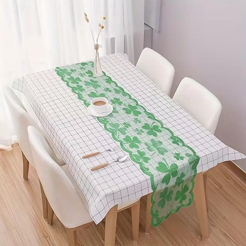 5PCS St. Patrick's Day Table Placemats & Table Runner Set, Green Shamrock Lace Embroidery, Feather-Free, No Power Needed, Multi-Holiday Decor 2026 - $19.99 –P4