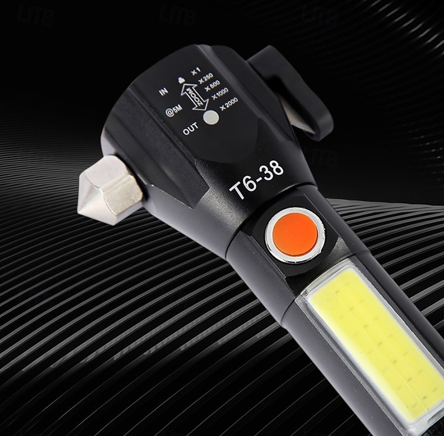 bilfönsterkrossare säkerhetsbältesklippare med LED-ficklampa, uppladdningsbar nödhammare, glaskrossverktyg, blixtljus med SOS-ljus 2026 - $23.99 –P2