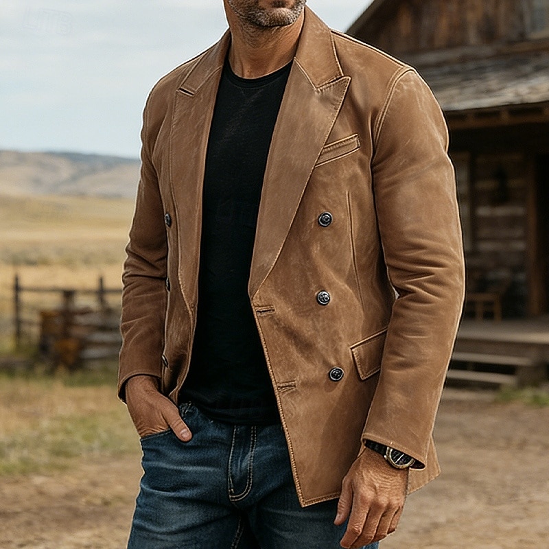 Herren Blazer aus Wildlederimitat Blazerjacke Lässig Geschäft Arbeit Elegant Vintage Herbst Winter Polyester Einfarbig Doppelreihig Blazer Braun 2026 - $72.99 –P1