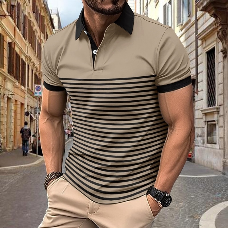 Pánské Pólo Polokošile Ležérní ulice Klopa Krátký rukáv Základní Moderní Horizontální pásky Knoflíky Léto Jaro Běžný Bílá Rubínově červená Khaki Armádní zelená Šedá Pólo 2026 - $18.99 –P7