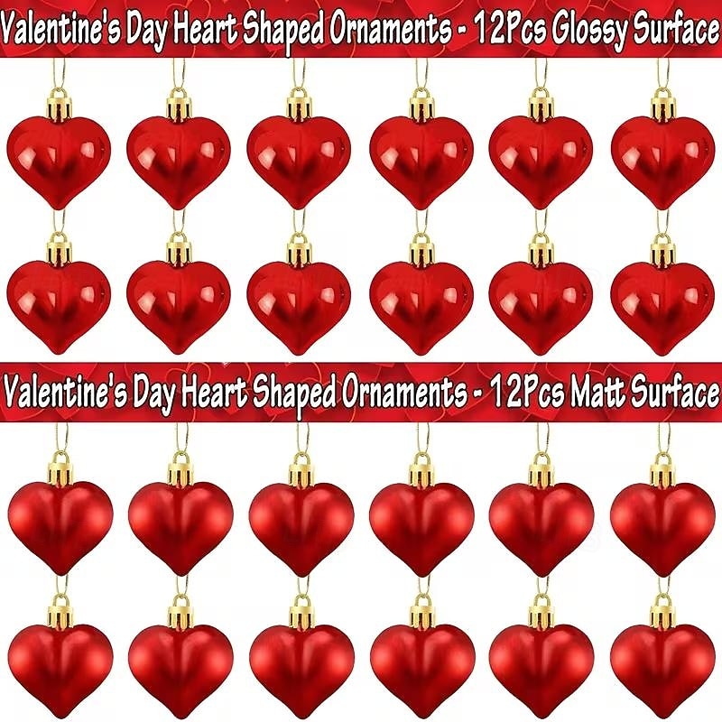 24 Pack Valentine's Day Heart Ornaments, Red and Gold Shiny & Matte Finish, Hanging Heart Decorations for Anniversary, Mother's Day, Christmas Tree Decor 2026 - $15.99 –P6