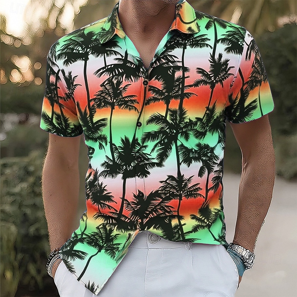 Men's Coconut Tree Gradient Color Tropical Plants Summer Hawaiian Shirt Button Up Shirt Aloha Shirt Short Sleeve Hawaiian Vacation Beach Wear Summer Spring Turndown 3D Print Collared Shirts Blue 2026 - $25.99 –P3