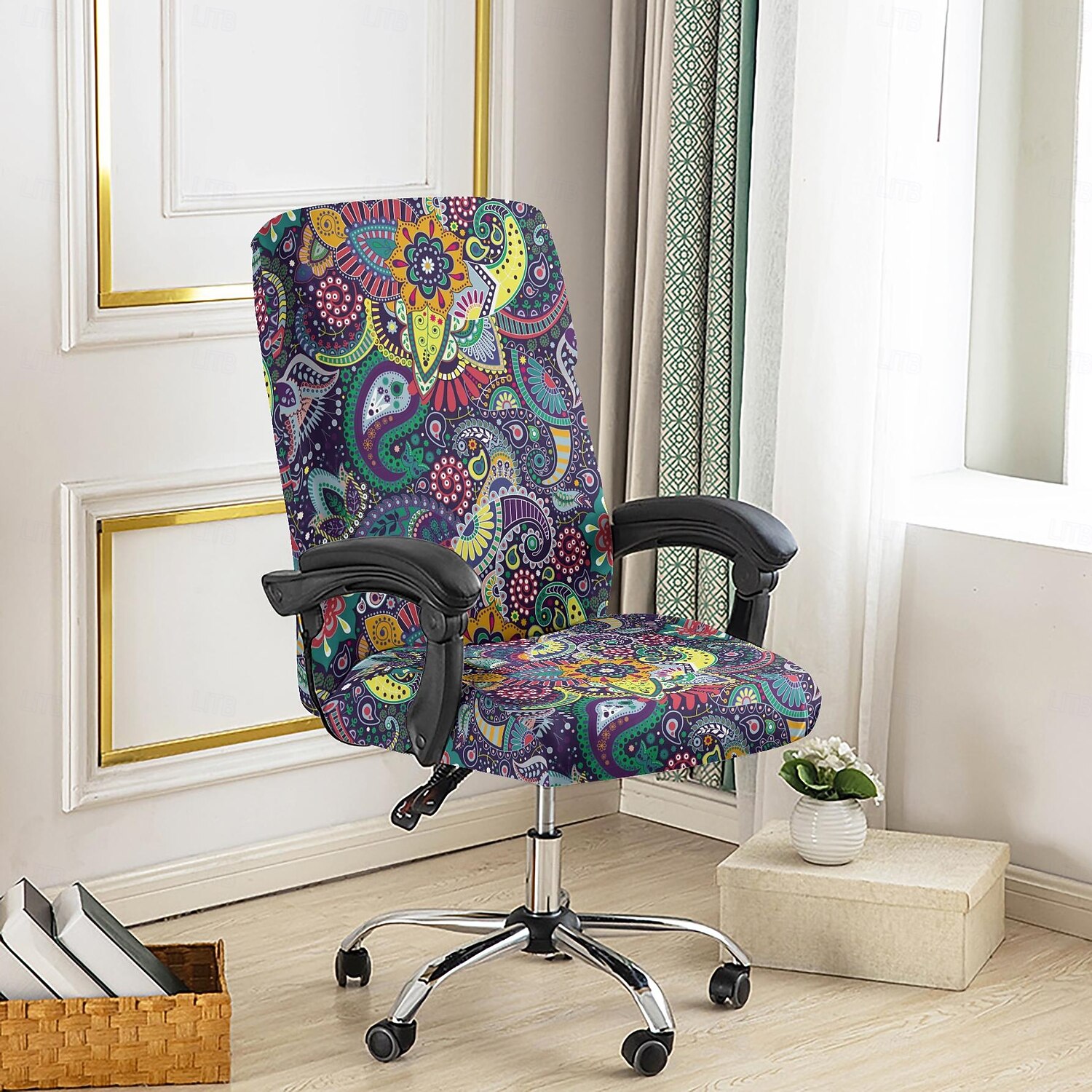 Capa protetora para cadeira de escritório, capa para banqueta, capa para cadeira dobrável com estampa geométrica, capa protetora elástica de poliéster para casa, escritório e sala de estar. de 2026 por $17.99 –P5