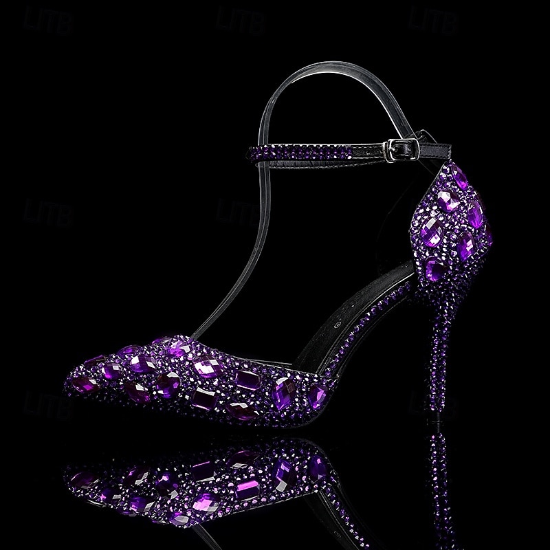 Damen Cocktail Club Party Strass Kristall Schnalle Stiletto Spitze Zehe Mode Niedlich luxuriös PU Schnalle Silber Rot orange Schwarz und Violett 2026 - $99.99 –P8