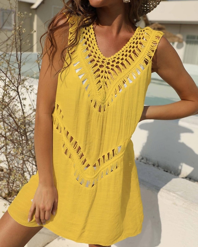 Women's Swimwear Cover Up Swim Dress Dress Swimsuit Cut Out Vacation Beach Wear Solid Color V Neck Sleeveless Bathing Suits 2026 - $24.99 –P15