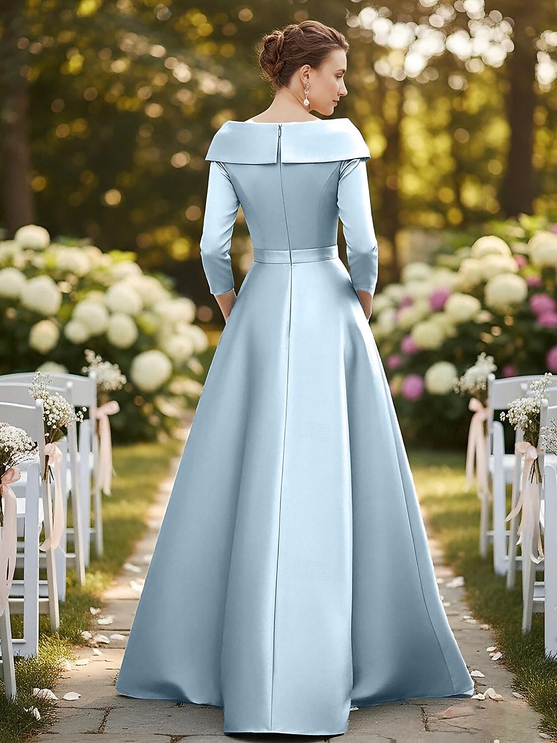 Linea ad A Tubino Colonna Lunghezza al pavimento Perline ricamate Abito da invitata a nozze Abito Formale Abito da cerimonia per signora Manica 3/4 Scollo a V Colletto a Camicia Elegante Vintage del 2026 a $218.49 –P2