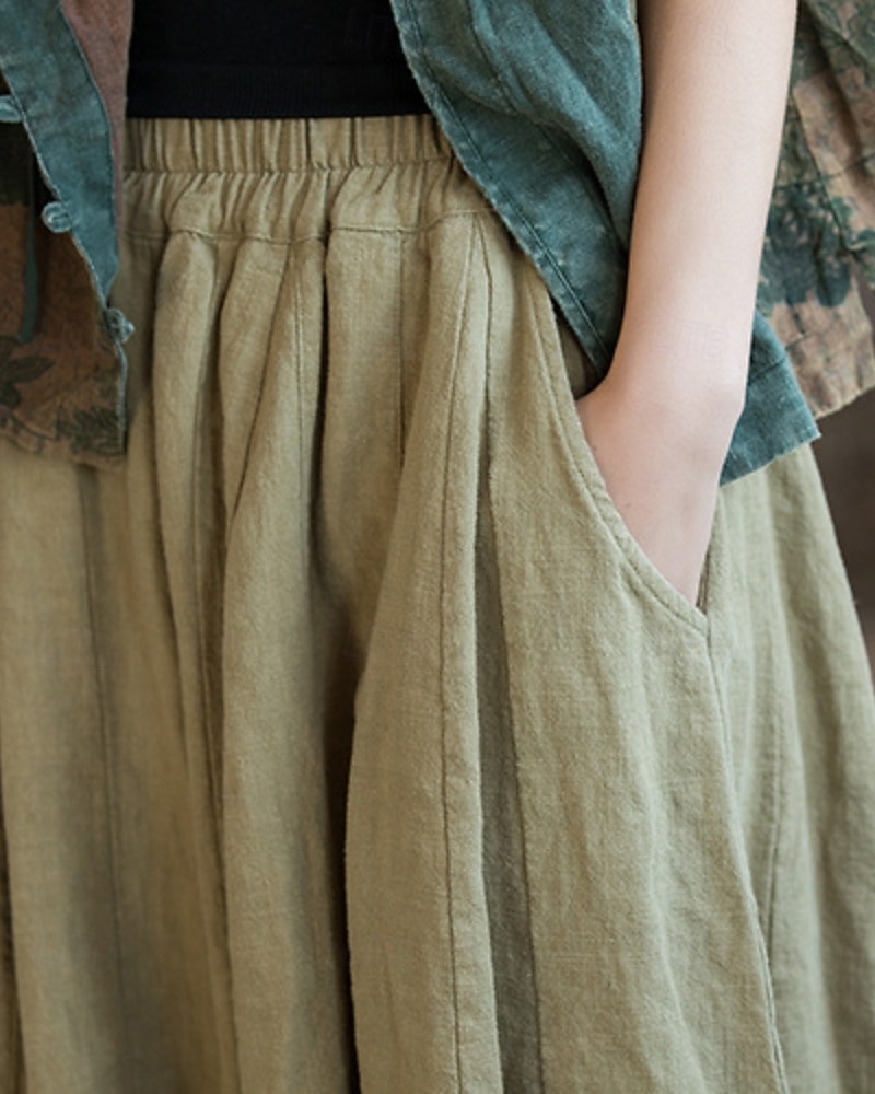 Women's Cotton Linen Pants Chinos Summer Shorts Bloomers Vacation Streetwear Basic Full Length Medium Waist Plain Pocket Elastic Waistband Comfy Comfort Inelastic Daily Outdoor Vacation rice white 2026 - $49.99 –P14