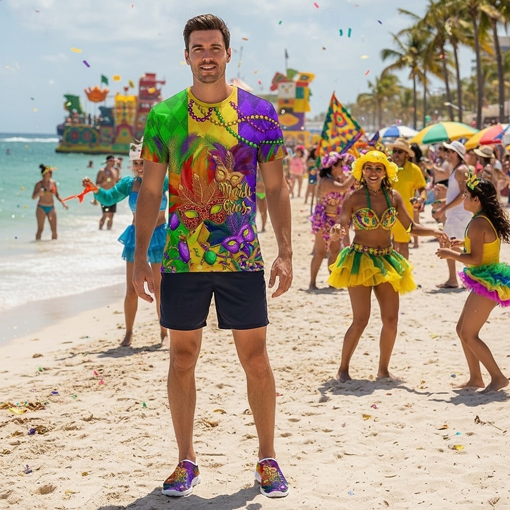 Scarpe casual slip-on con stampa di maschera per Mardi Gras da uomo - calzature festive leggere e traspiranti per sfilate di carnevale celebrazioni di strada feste a tema e uscite festive del 2026 a $32.99 –P5