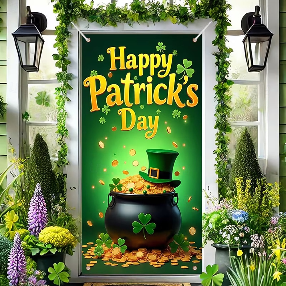 Fête de la St. Patrick Affiches Couverture de porte Bannières extérieures pièce d'or Trèfle Mignon 3D Soirée Dortoir Chambre d'adolescents Résidence universitaire Chambre d'amis pour hommes dans une de 2026 ? $20.99 –P6