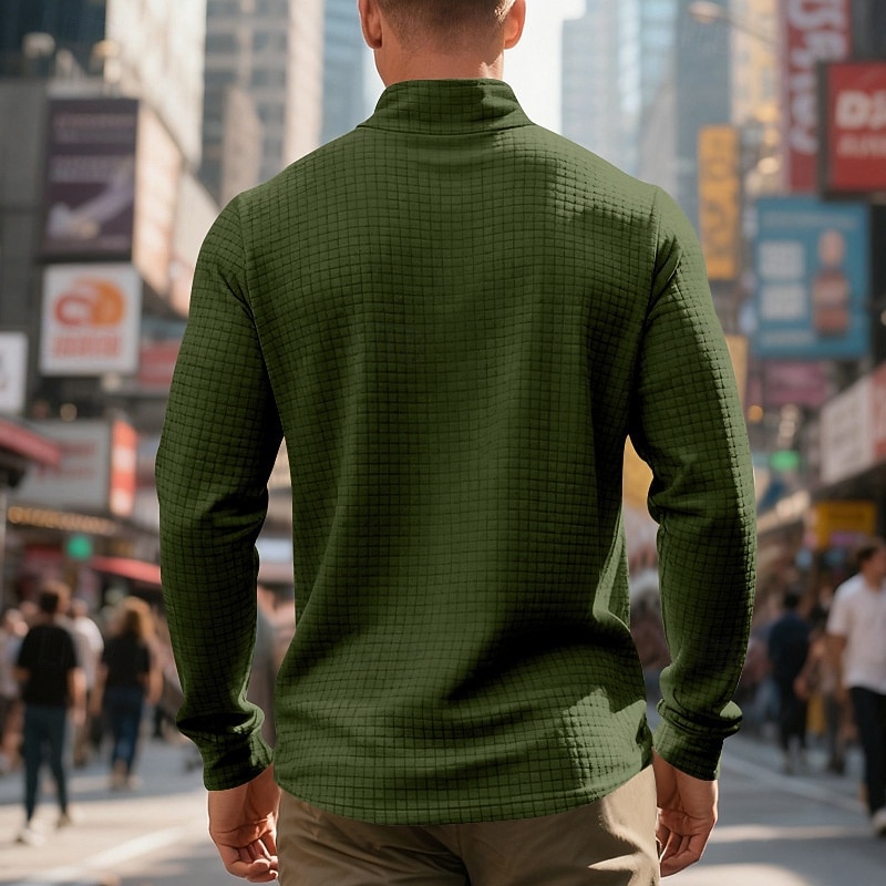 Per uomo Magliette Polo a Nido d'Ape Polo Vacanza Streetwear Zip a un quarto Manica Lunga Moda Essenziale Tinta unica Jacquard Primavera Autunno Vestibilità regolare Nero Bianco Vino Verde militare del 2026 a $22.99 –P3