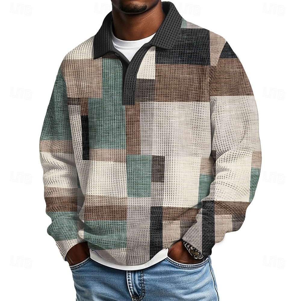 Per uomo Geometrico Blocco di colori Magliette Polo a Nido d'Ape Testurizzato Manica Lunga Magliette polo Bavero Abbigliamento Sportivo Casual Scuola Athleisure Abbigliamento quotidiano Stampa 3D del 2026 a $28.99 –P1