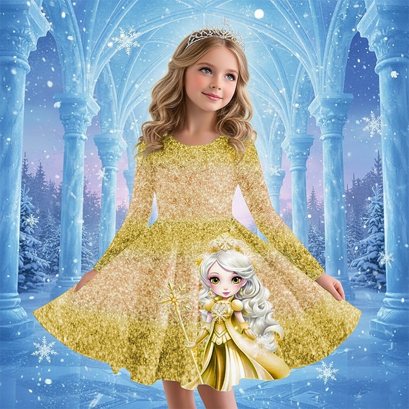 Girls ' 3D Grafic Anime Rochie Manșon Lung Tipărire 3D Primăvară Toamnă Performanță Vacanță Petrecere Casual Prințesă Frumoasa Copii 4-12 ani Rochie casual Rochie A line Lungime Genunchi Fit regulat 2026 - $23.99 –P11