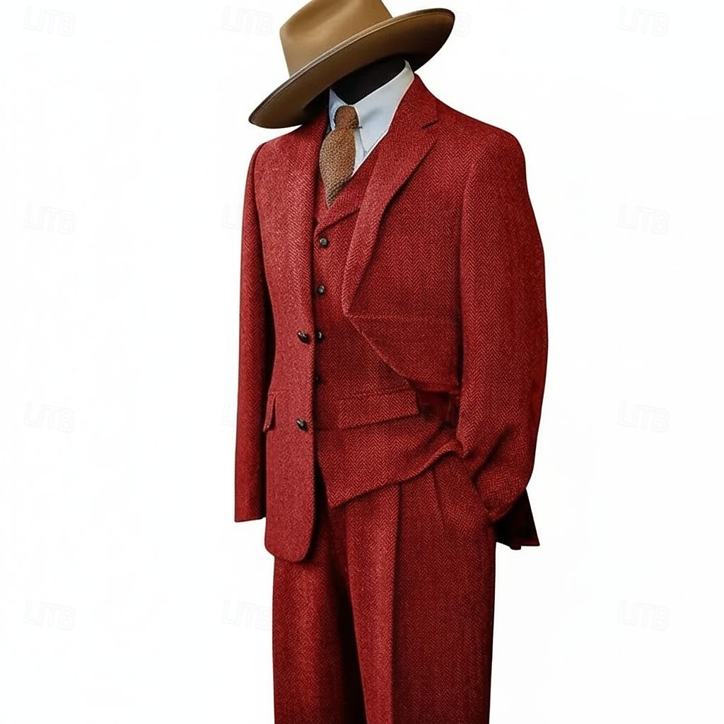 De los hombres Trajes de tweed Negocio Boda Azul Piscina Caqui Claro Otoño invierno Traje Solapa de Pico Negocios Retro Antiguo Espiga A Medida Juego de 3 piezas Recto 2 botones 2026 - $139.99 –P9