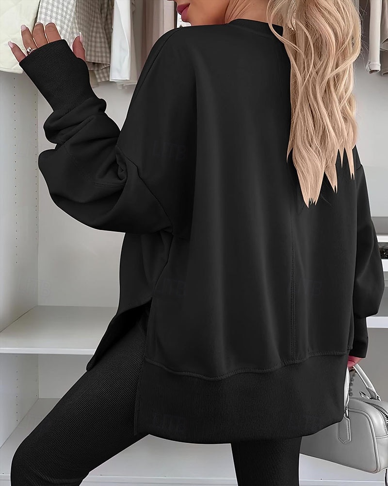 Femmes Sweatshirt Pull Patchwork Uni Occasionnel manche longue Col rond Hauts Réguliers Tenue Quotidienne Fête Sortir Bleu Noir Blanche Vert Grise Printemps Automne Hiver de 2026 ? $36.99 –P5