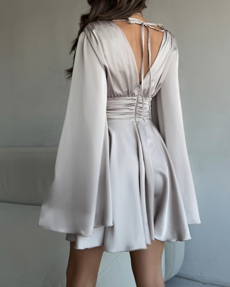 Naisten Mini mekko Satiini mekko Tanssiaispuku Juhlamekko Coctail-asu Muoti Moderni Iltajuhlat Juhla Cocktailjuhla Normaali Tavallinen Pitkähihainen V kaula-aukko Musta Ruskea Apila Harmaa Kevät Syksy 2026 - $41.99 –P12