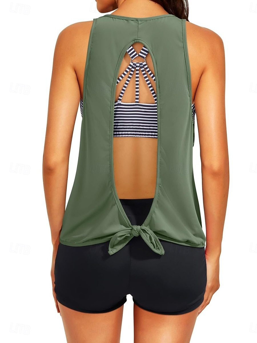 Costume da bagno a tre pezzi da donna tankini con pantaloni controllo pancia vita alta slim schiena scoperta vacanza mare con grafica floreale scollatura a U senza maniche del 2026 a $33.99 –P1