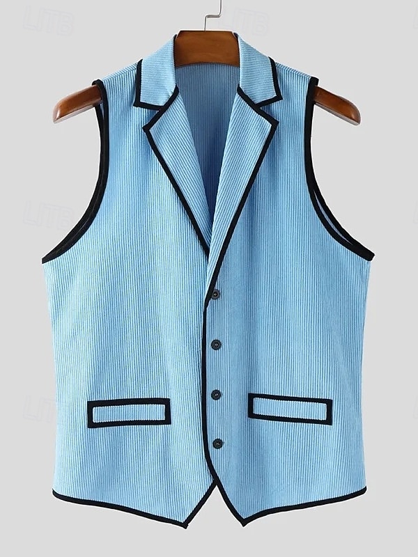 Hombre Camiseta sin mangas Camisa de Pana Camisa sin mangas Sin Mangas Cuello Barco Verano Primavera Bloque de color Tira de pozo Moda Design Músculo Botón frontal Exterior Noche Blanco Camiseta 2026 - $26.99 –P2