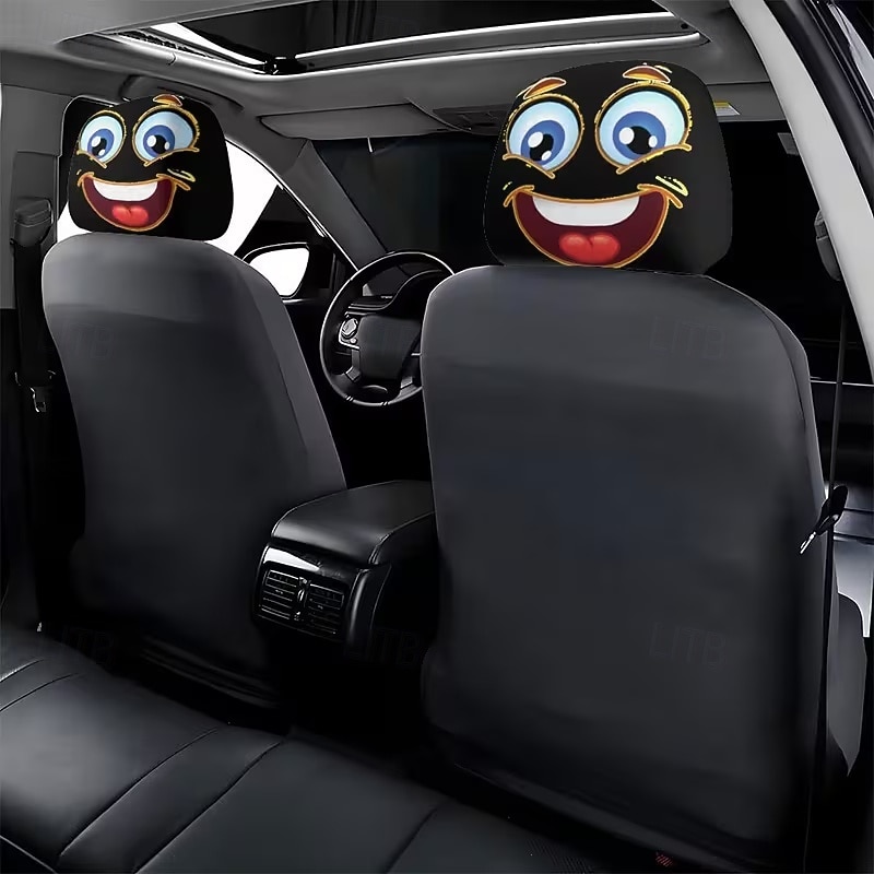 2pcs Cartoon Big-Eyed Face Printed Car Headrest Covers, Interior Decoration, Universal Fit, Washable, Easy to Install, Suitable for Long Trips Or Road Trips, Perfect Quirky Car Decoration 2026 - Kč154 –P13