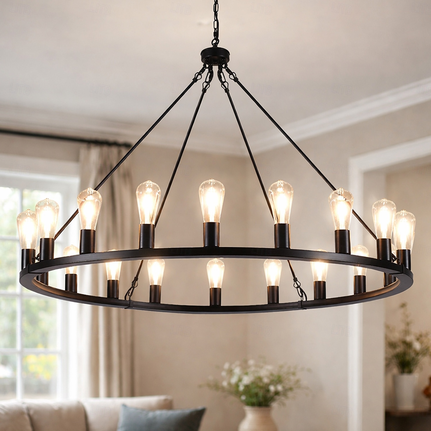 candelabro led negro sobre ruedas candelabro de campo rústico redondo grande de 20 luces lámpara industrial para comedor sala de estar cocina isla vestíbulo pasillo 2026 - $503.99 –P3