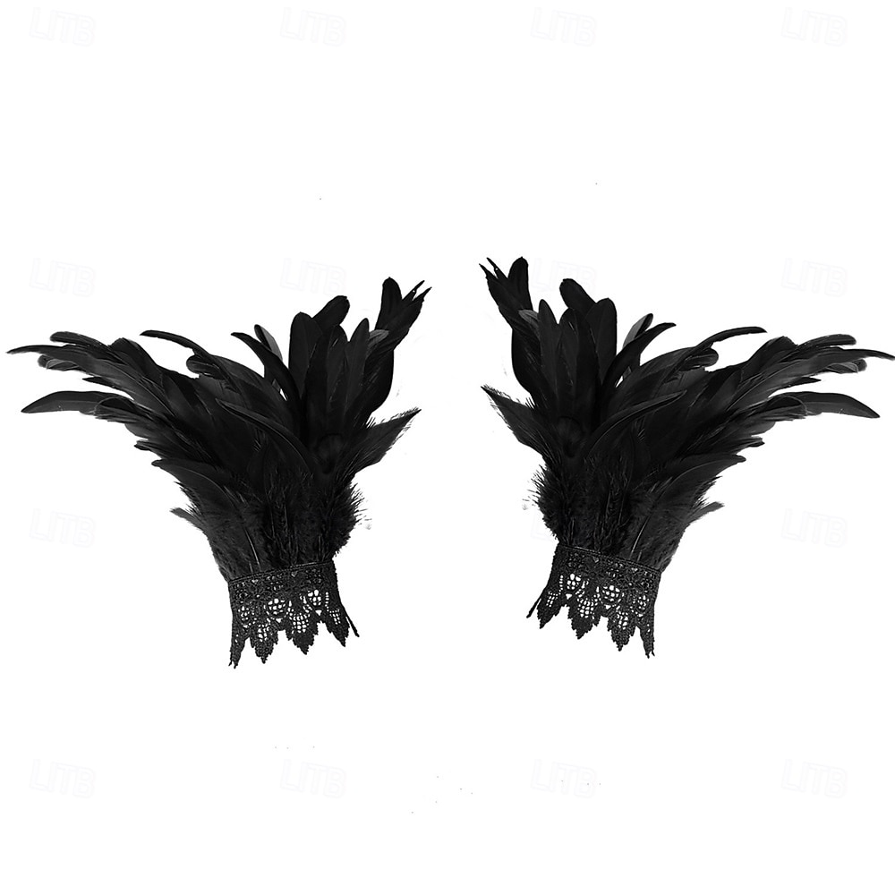 Carnaval 2026 Accesorios de Samba del Carnaval de Río Puños de Muñeca de Plumas Negras para Mujeres Puños de Raso de Encaje Disfraz de Actuación Festival Brasil 2026 - $7.99 –P7
