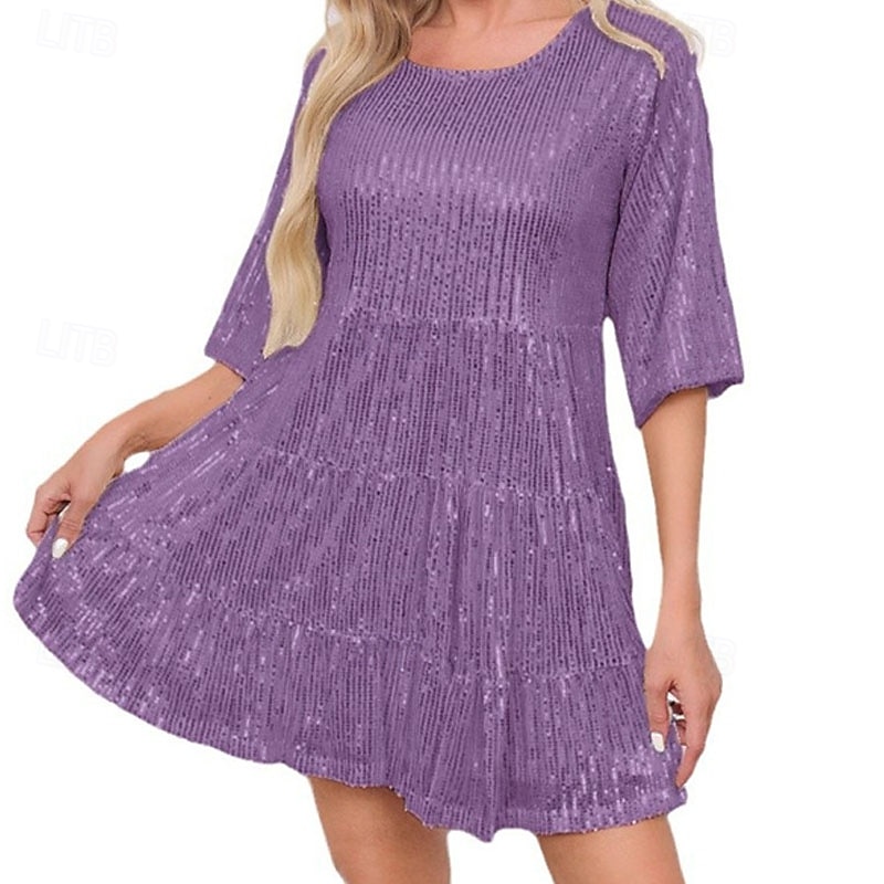 Per donna Mini Abito Abito Bianco Abito nero Abito con Paillettes Vestito rosa Elegante Moda Classico Quotidiano All'aperto Feste Vestibilità comoda Semplice Manica Corta Girocollo Argento Rosa del 2026 a $33.99 –P5