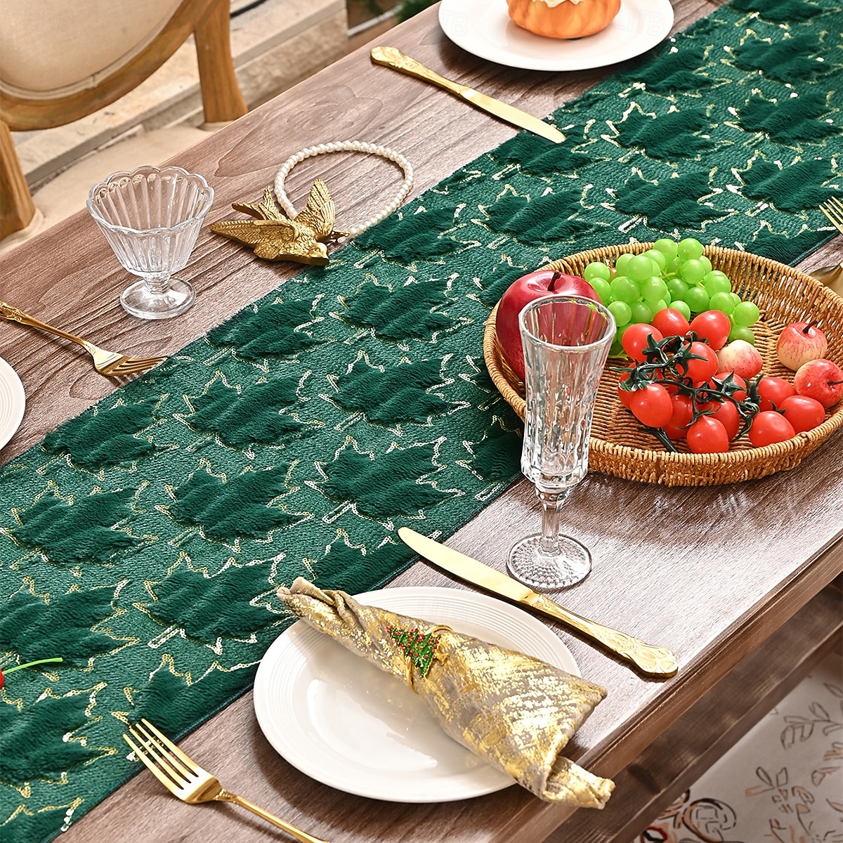 Τραπεζομάντιλο ζακάρ για την ημέρα του Αγίου Πατρικίου, χρυσό σχέδιο με φθινοπωρινά φύλλα, πράσινο με χρυσό περίγραμμα, ορθογώνιο τραπεζομάντιλο για το σπίτι &διακόσμηση ξενοδοχείου. 2026 - $11.49 –P3
