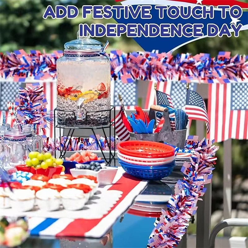 66 Ft Patriotic Tinsel Garland with American Flags, Thick & Fluffy Red White Blue Metallic Garland for 4th of July Independence Day, Memorial Day Decorations, USA Home Party Supplies Decoration 2026 - $26.99 –P2