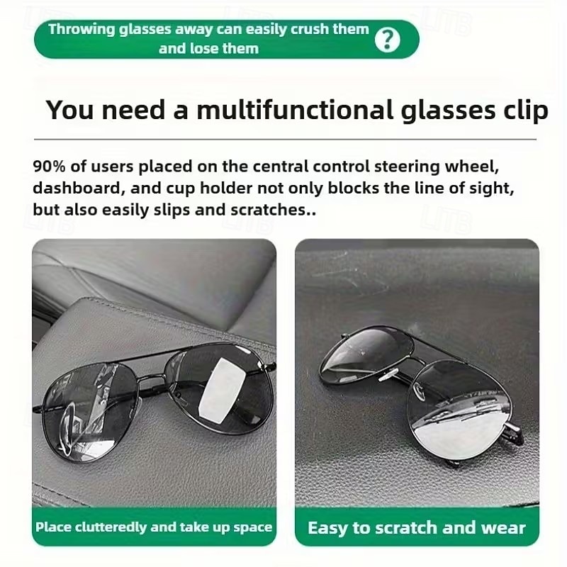 2 st magnetiska solskyddsglasögonhållare i PU-läder med kortplats - enhandsmanövrering, lämplig för förarsidans interiörtillbehör, grå &svart enkelt snäppfäste med ett klick 2026 - $15.99 –P6