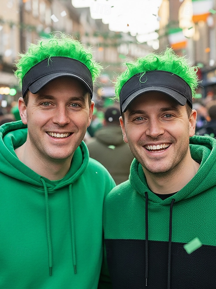 Sombrero de visera de poliéster para hombre con peluca sintética colorida, disponible en varios colores, perfecto para el Día de San Patricio, carnaval y ocasiones festivas. 2026 - $14.99 –P2