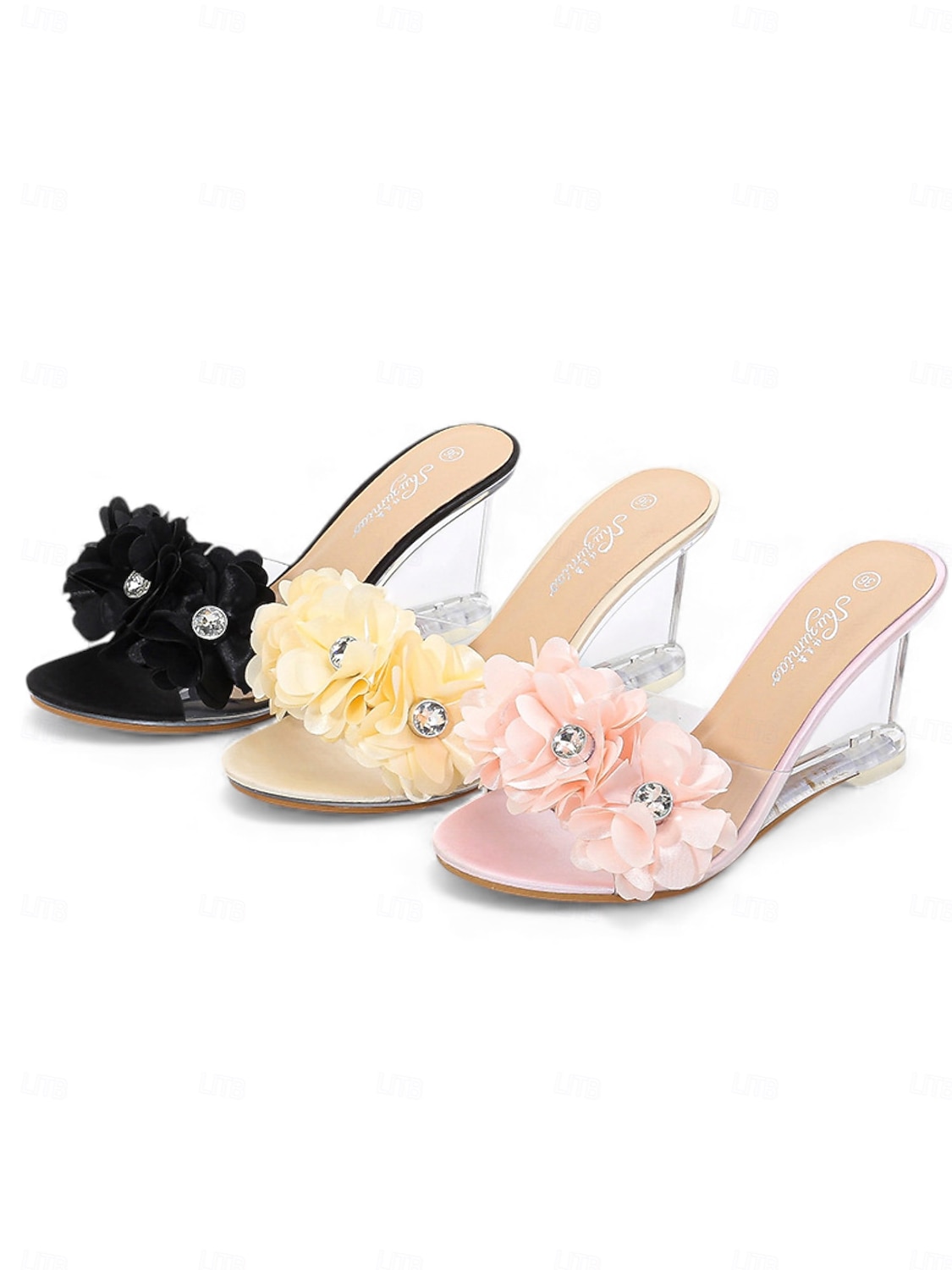 Women's Floral Clear Heel Slide Sandals, Transparent Low Heel Mules for Bridesmaids, Elegant Garden Wedding & Outdoor Ceremony Shoes 2026 - $46.99 –P9