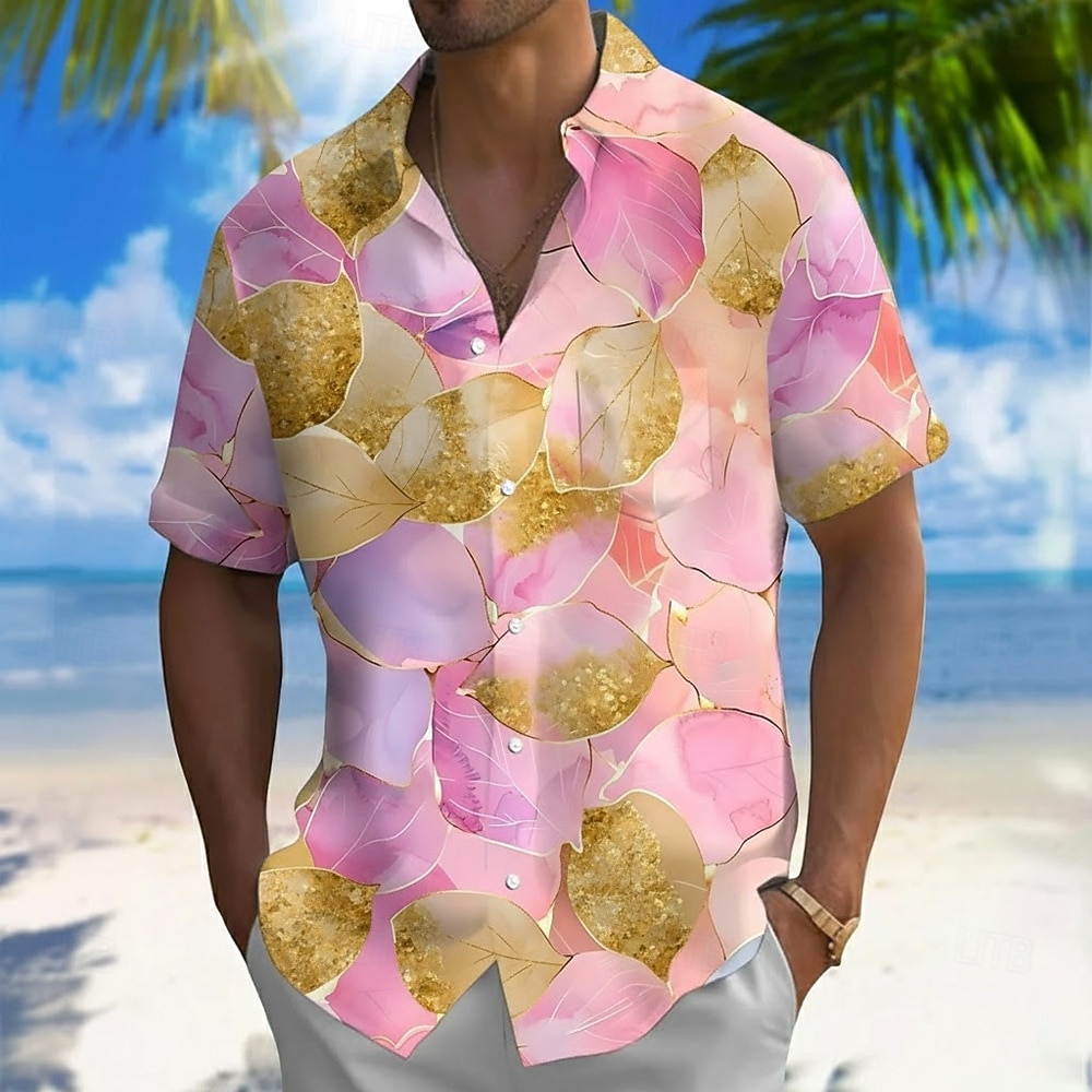 Herren Blatt Tropische Pflanzen Sommer Hawaiihemd Knopfhemd Alohahemd Kurzarm Hawaiianisch Ferien Strandbekleidung Sommer Frühling Umlegekragen 3D-Druck Hemden mit Kragen Eine Tasche vorne Blau 2026 - $25.99 –P3