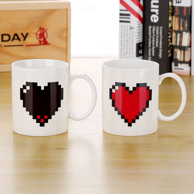Taza de corazón de píxeles que se transforma, taza de amor, regalo de San Valentín, taza que cambia de color y reacciona al calor: regalo divertido para café, chocolate caliente, &bebidas calientes 2026 - $16.99 –P3