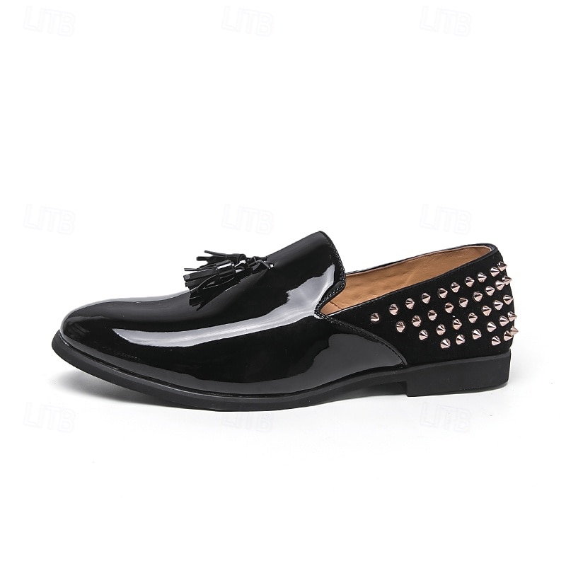Mocasines negros de charol para hombre: elegantes zapatos sin cordones con detalles tachonados y un diseño moderno, ideales para salidas nocturnas, fiestas, eventos de moda y bodas. 2026 - $54.99 –P4