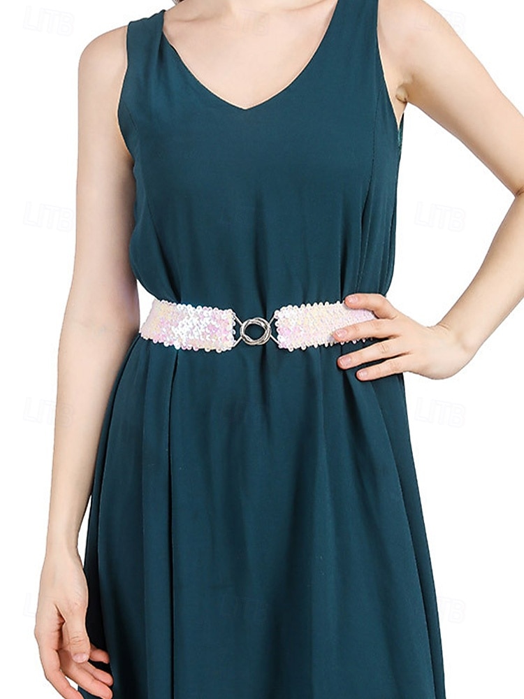 Cinto feminino de lantejoulas, em poliéster elástico, disponível em várias cores, perfeito para o Dia de São Patrício, carnaval e uso diário. de 2026 por $11.99 –P9