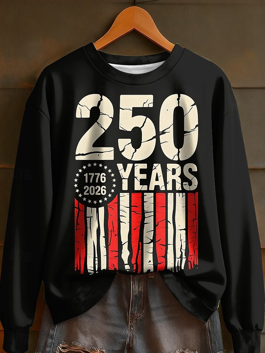 Giorno dell'Indipendenza Anniversario Americano Patriottico Maglione Pullover Grafico Casual Maniche Lunghe Collo Crew Top Regolari Casual Strada Abbigliamento Quotidiano Nero Bianco Rosso Primavera del 2026 a $28.99 –P2