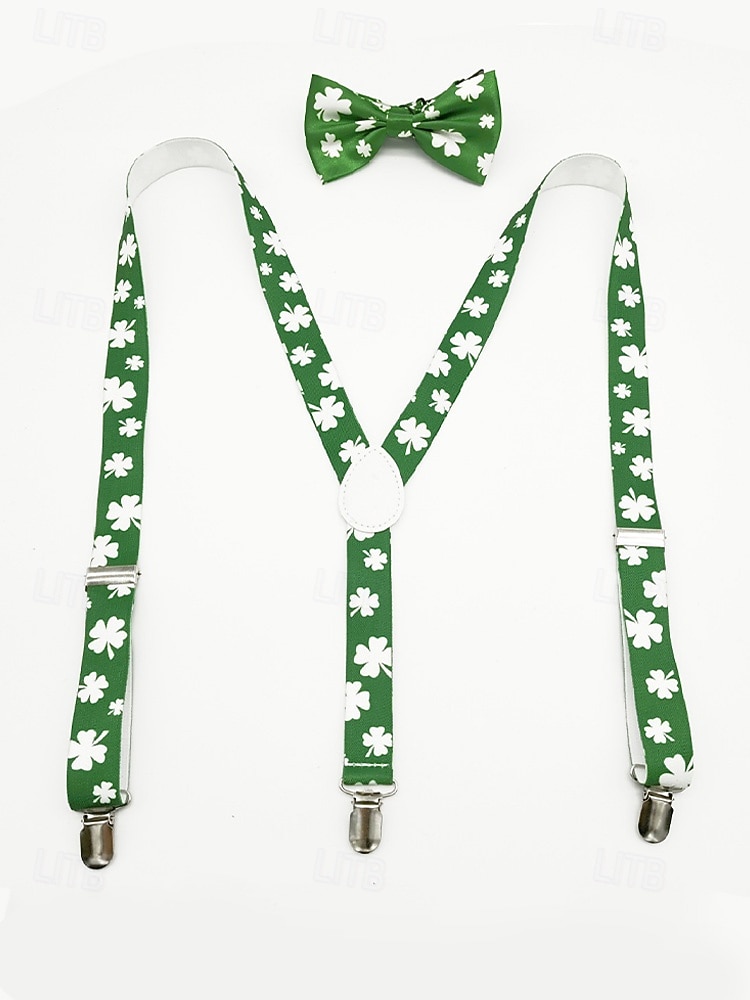 Miesten vihreät apilankuvioiset henkselit ja rusetti, polyesteriä, täydellinen Pyhän Patrickin päivään, karnevaaleille ja arkikäyttöön. 2026 - $11.99 –P5