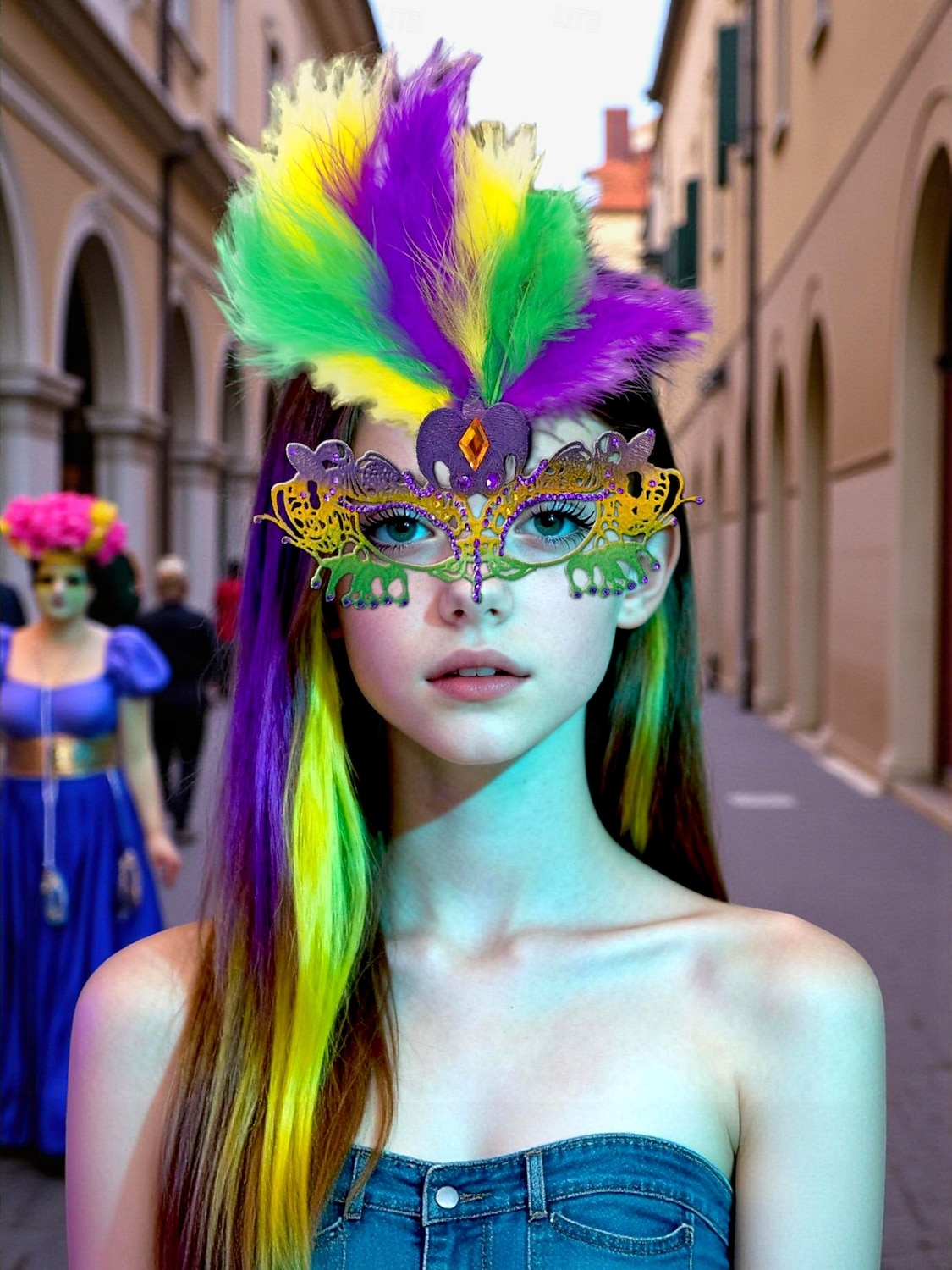 Dámská pírková benátská maškarní maska - Barevný laserem vyřezávaný kostýmový doplněk pro karnevalové párty cosplay a oslavy 2026 - $18.99 –P4