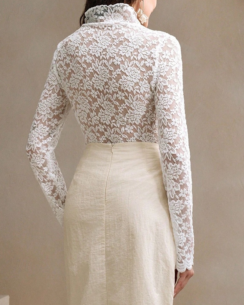 Damen Bluse Spitzentops Spitze Einfach Stilvoll Langarm Rollkragen Normale Oberteile Täglich Ferien Ausgehen Weiß Frühling Herbst 2026 - $26.99 –P5