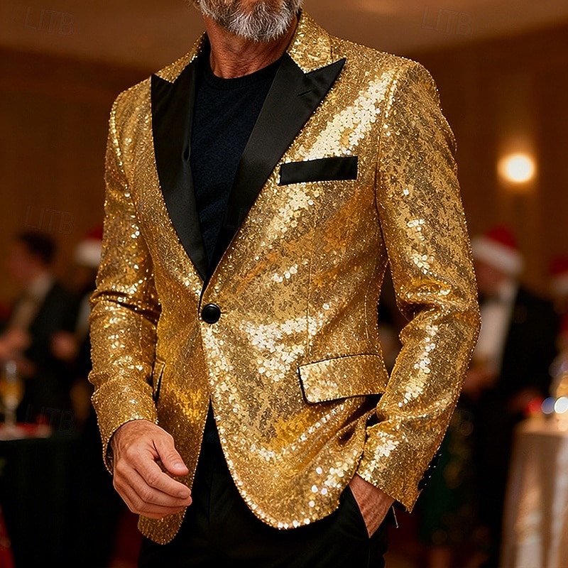 Per uomo Blazer Cocktail party Ricevimento di matrimonio Moda Casual Primavera & Autunno Poliestere Semplice Tasca Bottoni Confortevole Monopetto Giacca Rosso Oro Verde del 2026 a $60.99 –P1