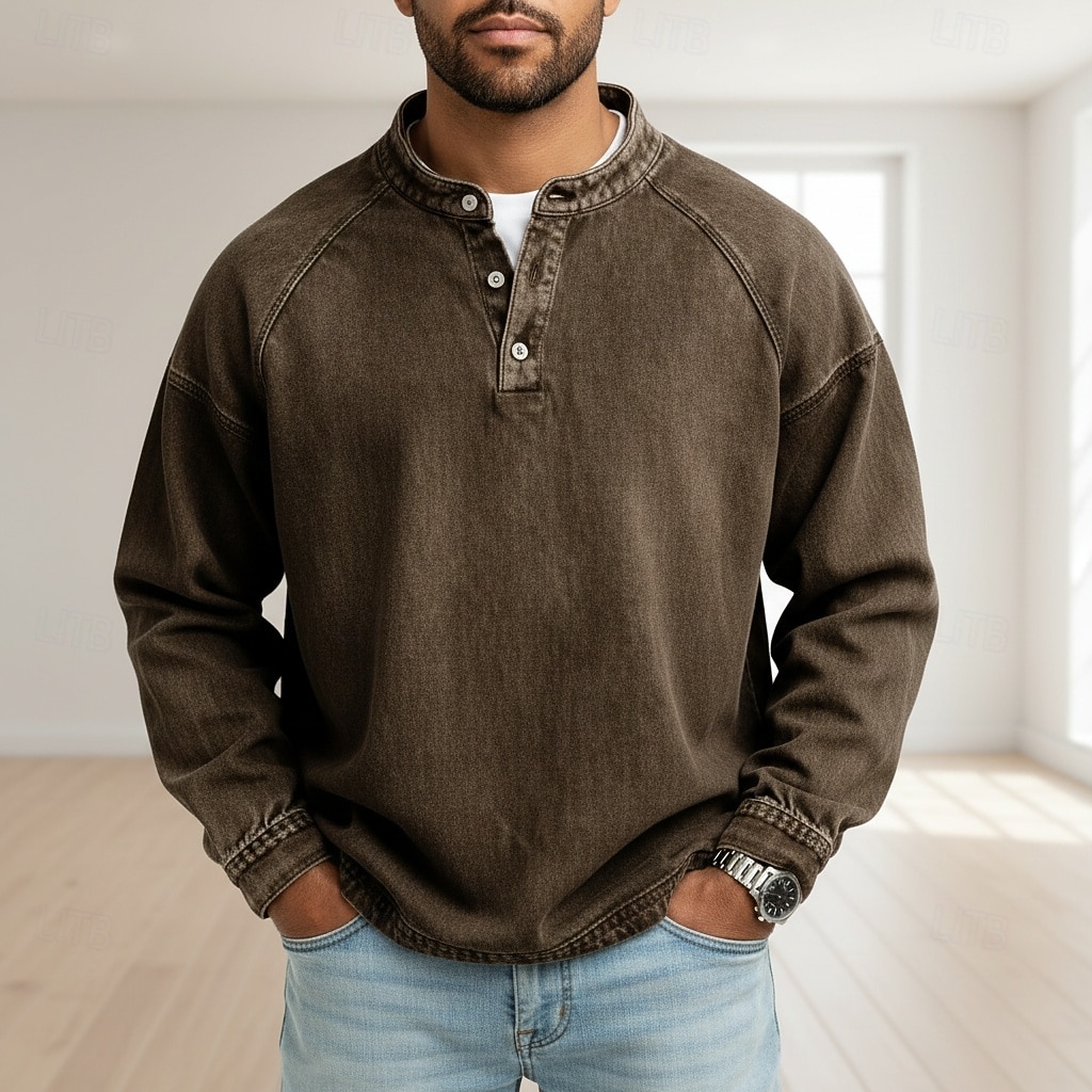 SoftFade™ Herrs T Skjorta Henley Skjorta Denim Skjorta 100% Bomull Syra Tvättad Skjorta Tee Topp Lång Ärmd Enkel Vintage Streetwear Avslappnad Färgad Tvättad Raglanärmar Stående Krage Henley Sport 2026 - $31.99 –P9