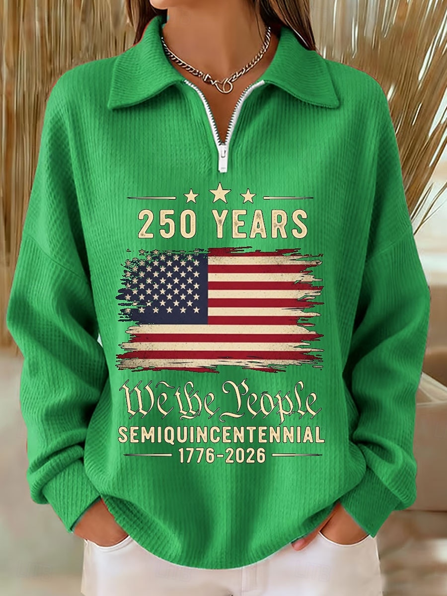 Independence Day American Anniversary Patriotic Women's Pullover Sweatshirt Graphic Letter Casual Print Long Sleeve Half Zip Casual Dailywear Sports Blue Black White Red Green Spring 2026 - $29.99 –P5