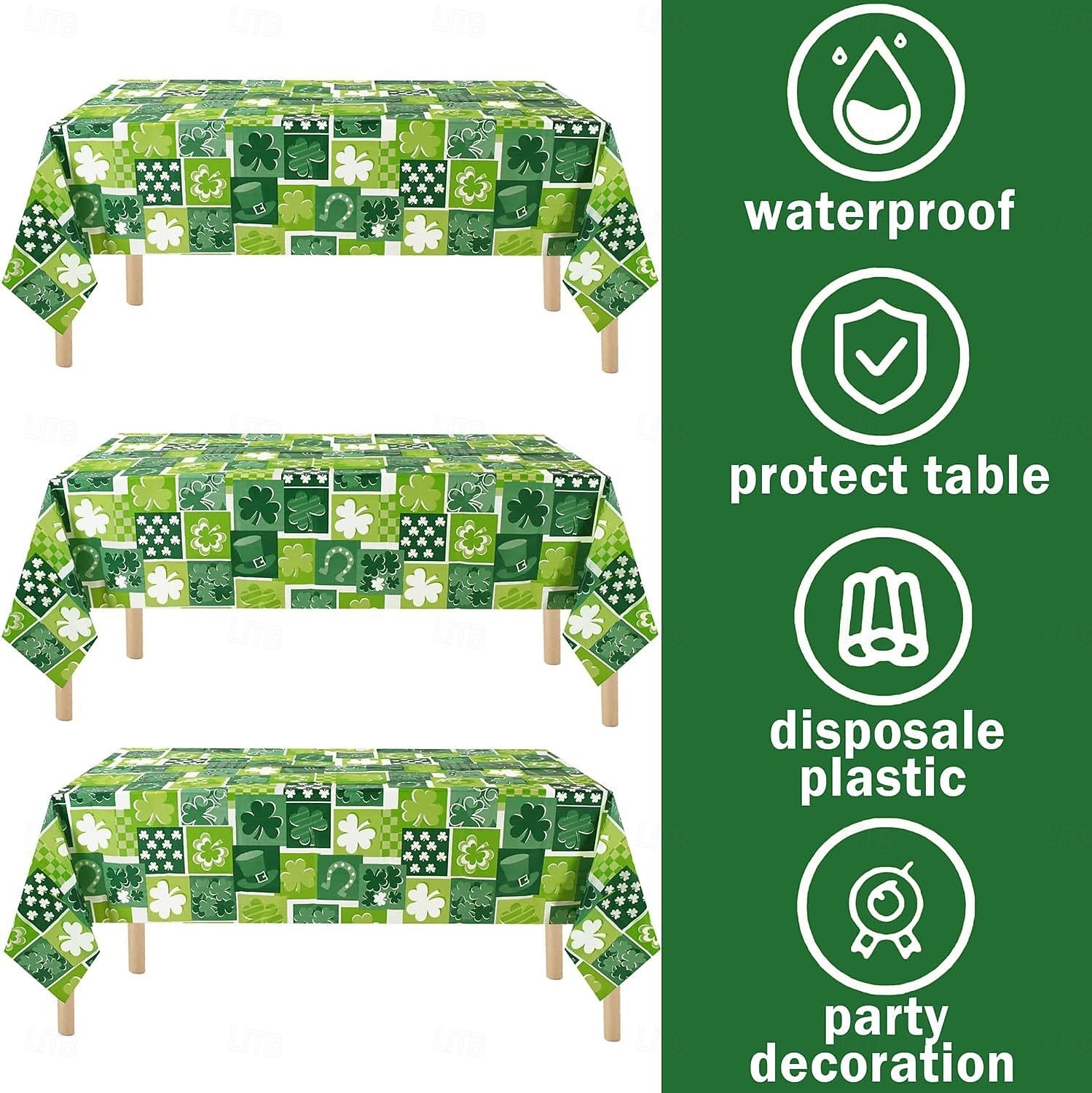 Plastiktischdecke zum St. Patrick's Day, grünes Kleeblattmuster, irisches Kleeblattmotiv, festliche Tischdecke für die Feier zum St. Patrick's Day. 2026 - $6.49 –P2