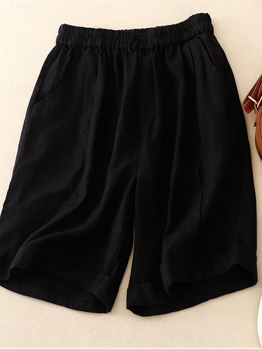 Women's Capri Pants Shorts Summer Shorts Beach Shorts Vacation Basic Casual Full Length High Waist Plain Pocket Wide Leg Elastic Waistband Quick Dry Soft Comfortable Stretchy Beach Holiday Blue Black 2026 - $22.99 –P11