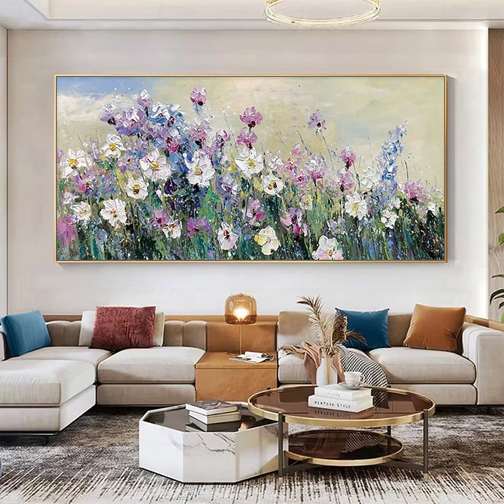 Handmade Oil Painting Hand Painted Horizontal Abstract Landscape Floral / Botanical Modern Rolled Canvas (No Frame) 2026 - $92.99 –P4