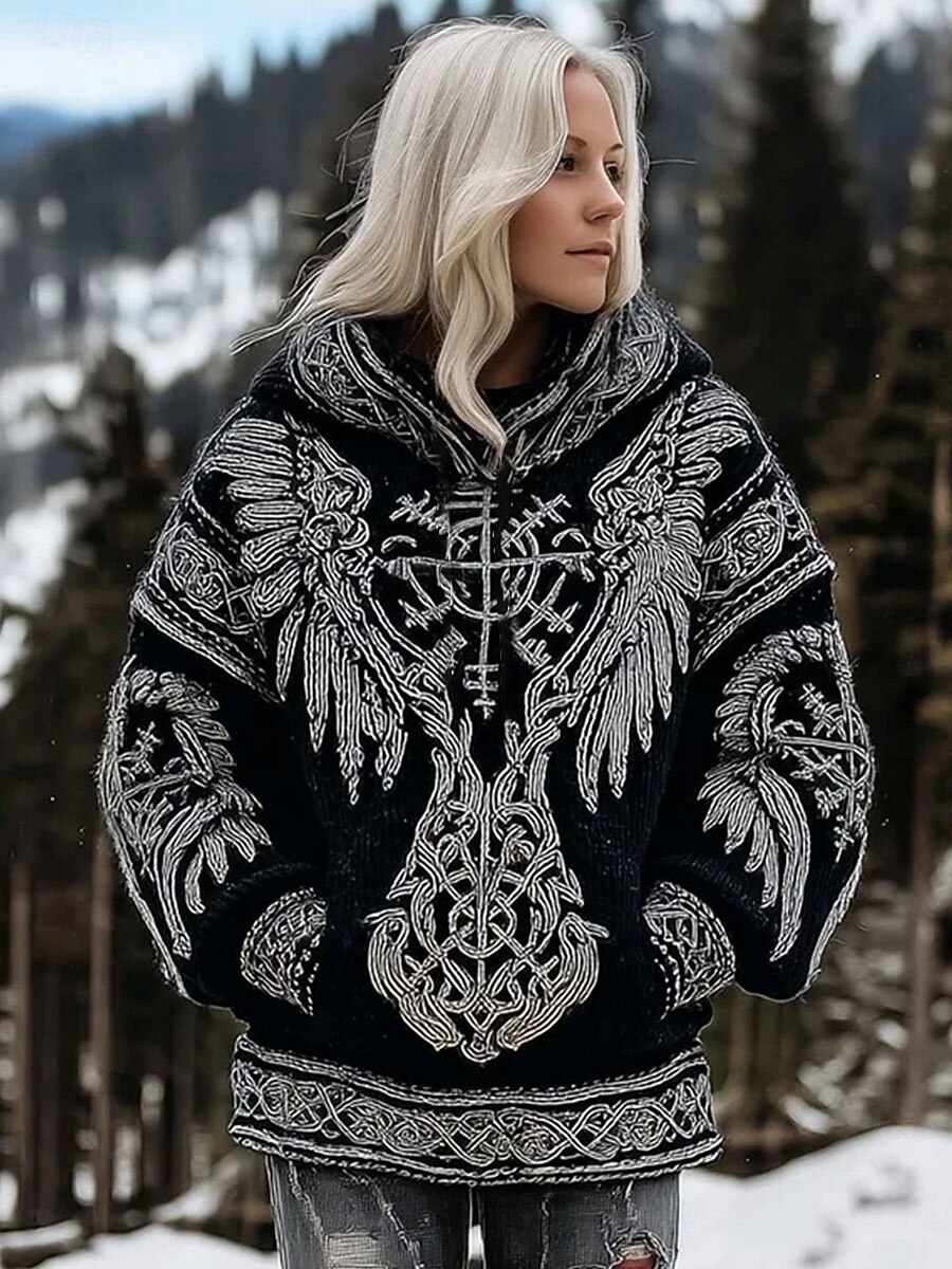 Damen Kapuzenpullover Patchwork Druck Fronttasche Grafik Geometrisch Stammes Vintage Lässig Boho Langarm Mit Kapuze Normale Oberteile Lässig Straße Alltagskleidung Schwarz Frühling Herbst Winter 2026 - $32.99 –P1