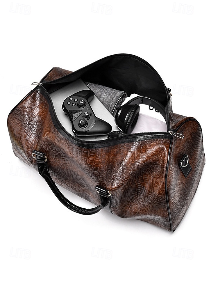 Borsa da weekend da uomo in similpelle con motivo coccodrillo, tracolla regolabile, grande capacità, impermeabile, perfetta per gite del fine settimana e brevi viaggi di lavoro del 2026 a $32.99 –P8