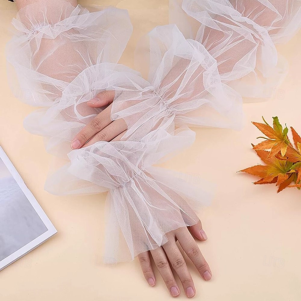 Net / Terylene Knee-Length Glove Elegant / Vintage Style With Pure Color Wedding / Party Glove 2026 - $17.49 –P3