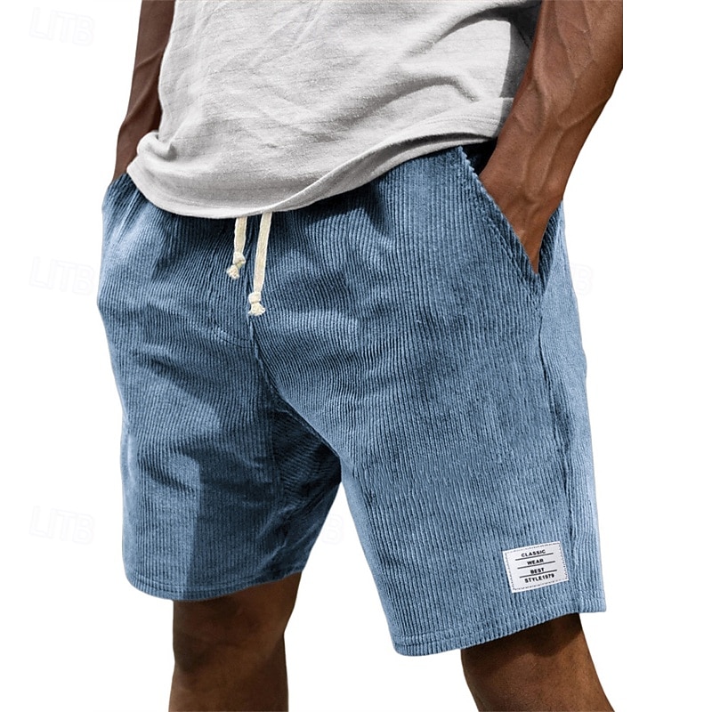 Men's Shorts Casual Shorts Corduroy Shorts Pocket Elastic Waist Plain Comfort Breathable Knee Length Outdoor Vacation Daily Wear Vacation Fashion White Navy Blue Micro-elastic 2026 - $17.99 –P1
